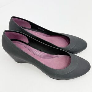 Crocs LINA Black Wedge Pump Slip On Flexible Rubber Shoes